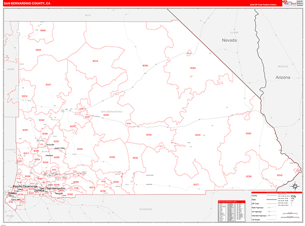 San Bernardino County, CA Map Red Line Style